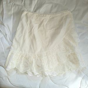 Adika ivory eyelet broderie anglaise lace ruffle asymmetrical cotton mini skirt